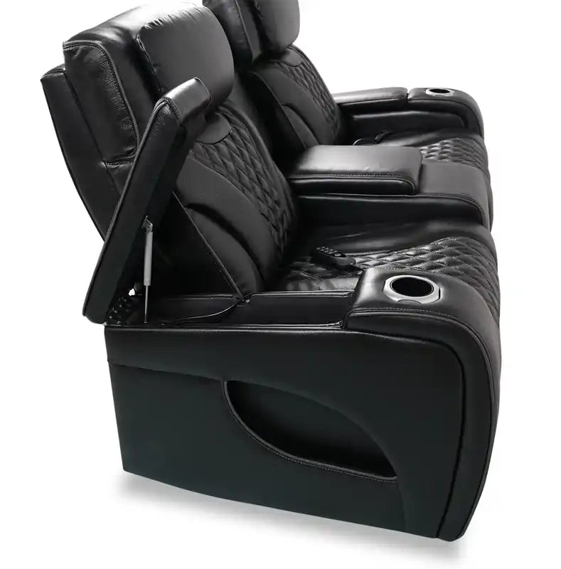 Causeuse inclinable électrique de massage en cuir véritable 74 avec appuie-tête électriques et accoudoirs de rangement
