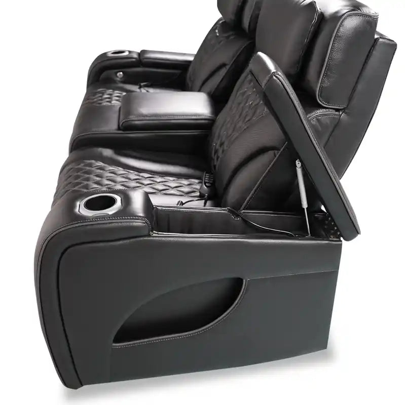 Causeuse inclinable électrique de massage en cuir véritable 74 avec appuie-tête électriques et accoudoirs de rangement