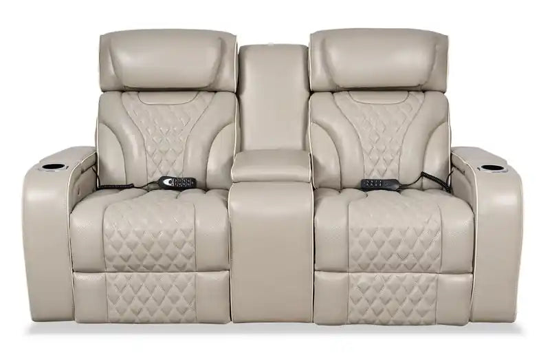 Causeuse inclinable électrique de massage en cuir véritable 74 avec appuie-tête électriques et accoudoirs de rangement