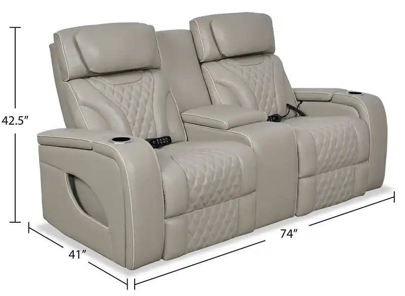 Causeuse inclinable électrique de massage en cuir véritable 74 avec appuie-tête électriques et accoudoirs de rangement