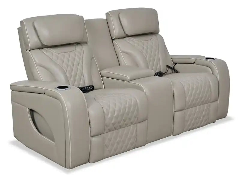 Causeuse inclinable électrique de massage en cuir véritable 74 avec appuie-tête électriques et accoudoirs de rangement