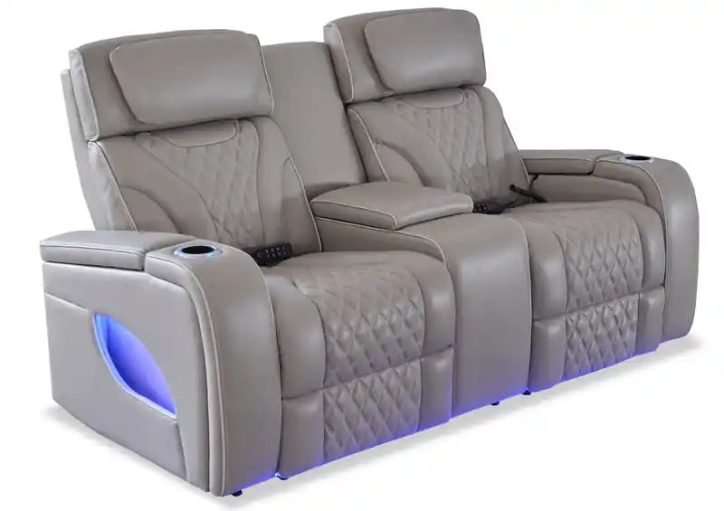 Causeuse inclinable électrique de massage en cuir véritable 74 avec appuie-tête électriques et accoudoirs de rangement