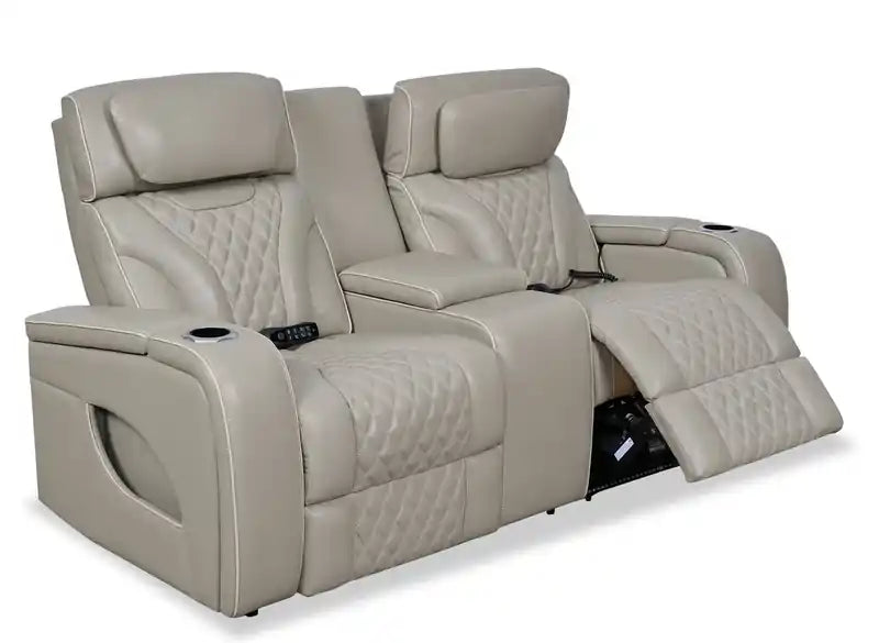 Causeuse inclinable électrique de massage en cuir véritable 74 avec appuie-tête électriques et accoudoirs de rangement