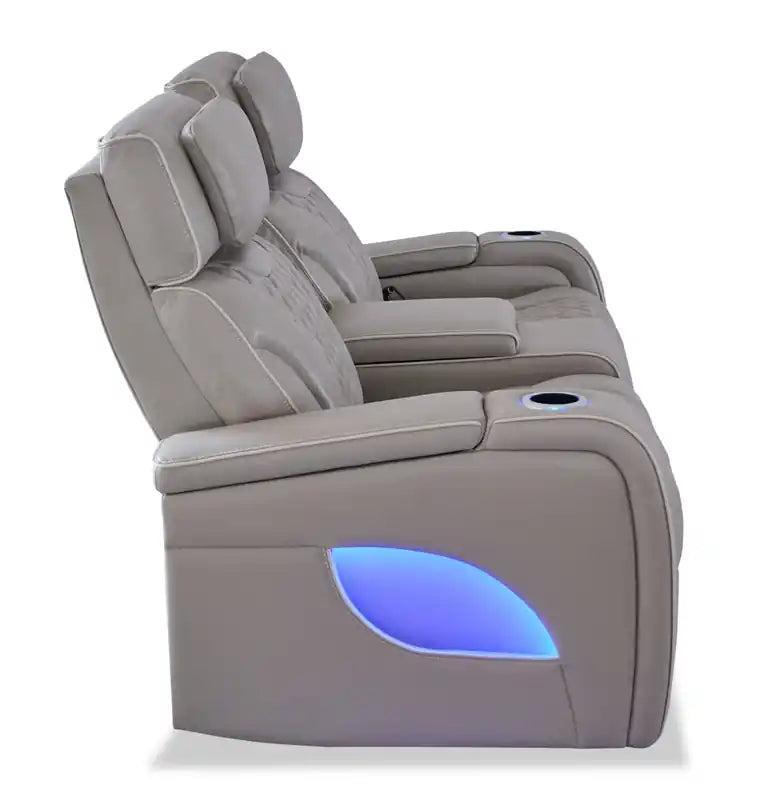 Causeuse inclinable électrique de massage en cuir véritable 74 avec appuie-tête électriques et accoudoirs de rangement