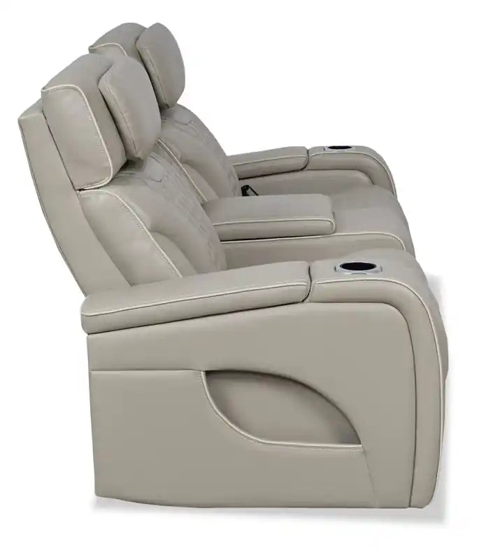 Causeuse inclinable électrique de massage en cuir véritable 74 avec appuie-tête électriques et accoudoirs de rangement