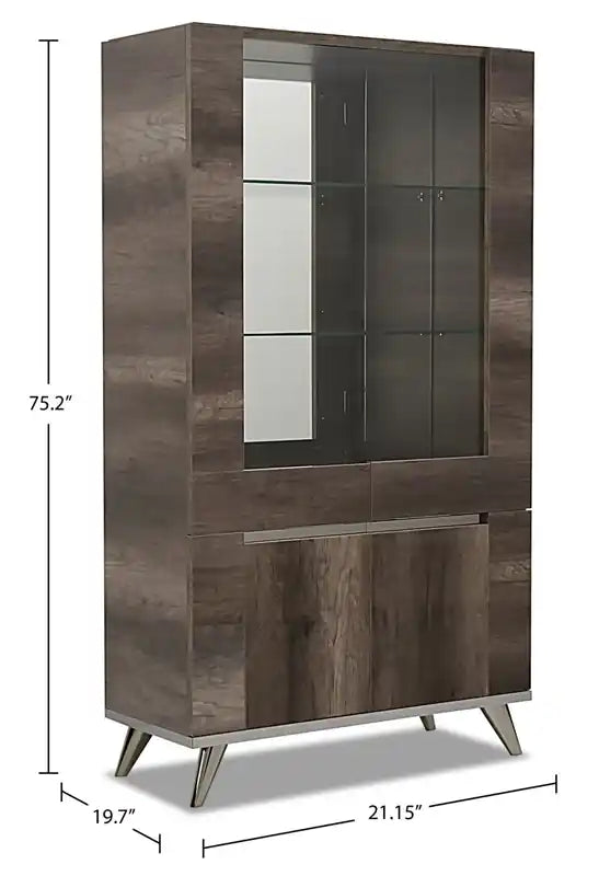 Vitrine de salle à manger avec rangement et étagères en verre - Fabriquée en Italie, moderne, 42" L