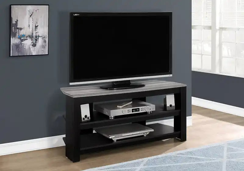 Meuble TV moderne 42 po avec rangement et gestion des câbles pour téléviseurs jusqu'à 45 po - Noir et Gris