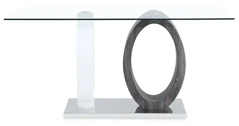 Table à manger avec plateau en verre, piètement central, 63 po l. - Gris et blanc