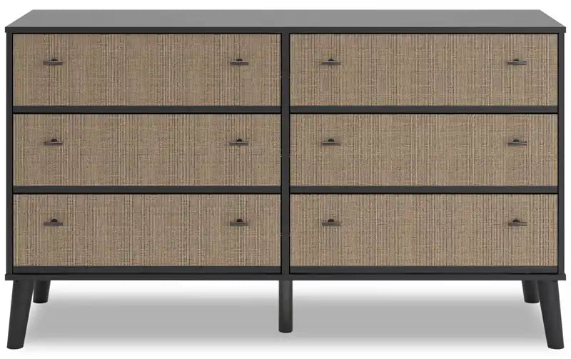 Commode de chambre à 6 tiroirs, 59L x 33,9H, style moderne milieu de siècle - Bicolore Noir et Beige