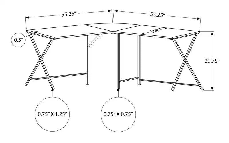 Bureau d'angle en L de 55,25 po