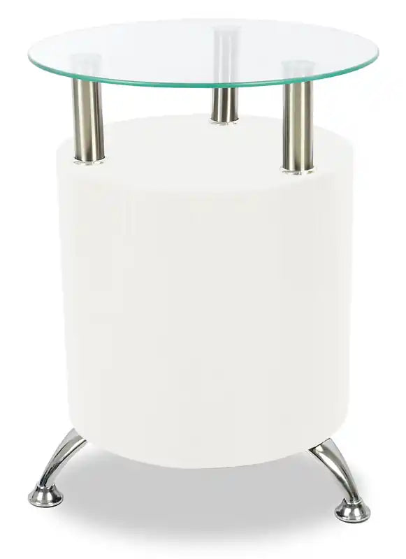 Table d'appoint ronde moderne en verre de 17,72 po avec étagère – Noyer foncé et chrome