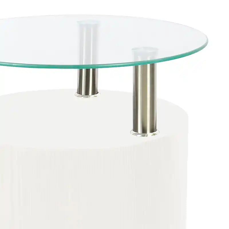 Table d'appoint ronde moderne en verre de 17,72 po avec étagère – Noyer foncé et chrome