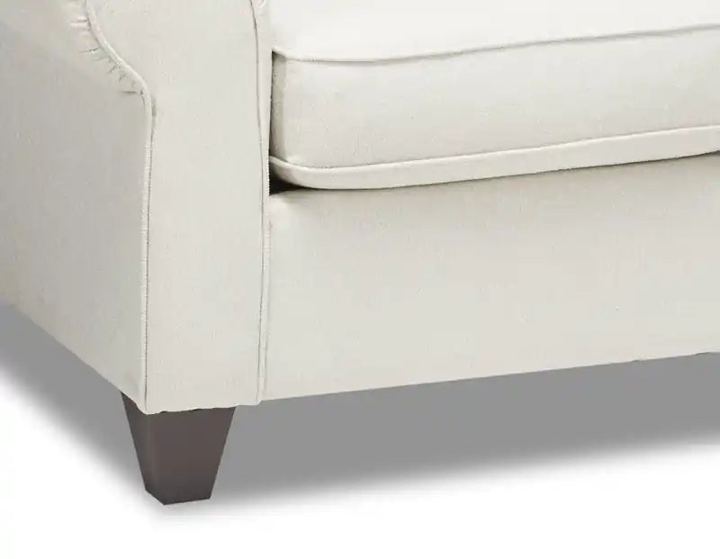 Causeuse en chenille faite au Canada 64 po avec bras roulés et coussins décoratifs – beige écru