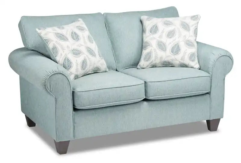 Causeuse en chenille faite au Canada 64 po avec bras roulés et coussins décoratifs – beige écru