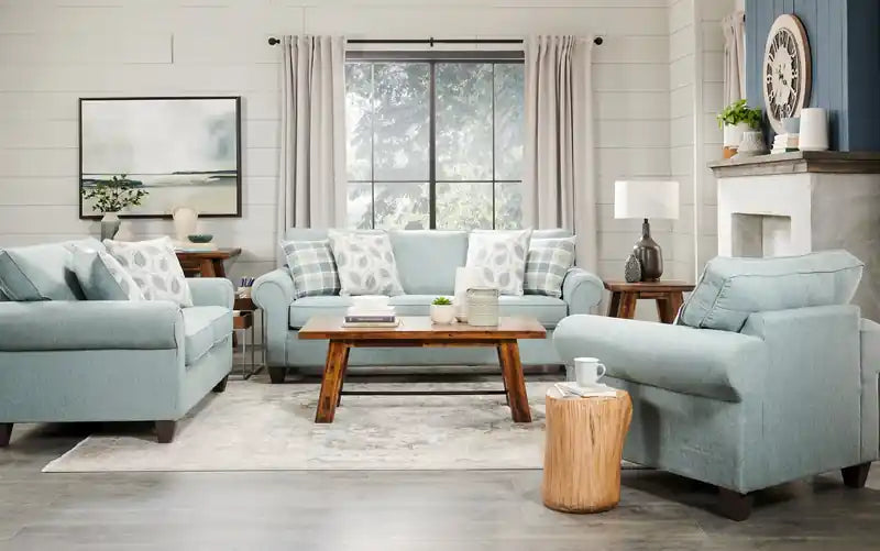 Causeuse en chenille faite au Canada 64 po avec bras roulés et coussins décoratifs – beige écru