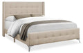 Zara Upholstered Bed in Beige Linen-Look Fabric - Button Tufted