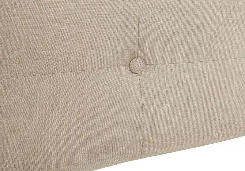 Lit capitonné en tissu beige aspect lin – Boutons touffetés