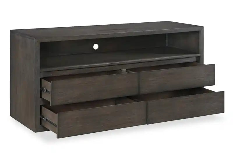 Meuble TV 64 po avec rangement et gestion des câbles, moka chaud