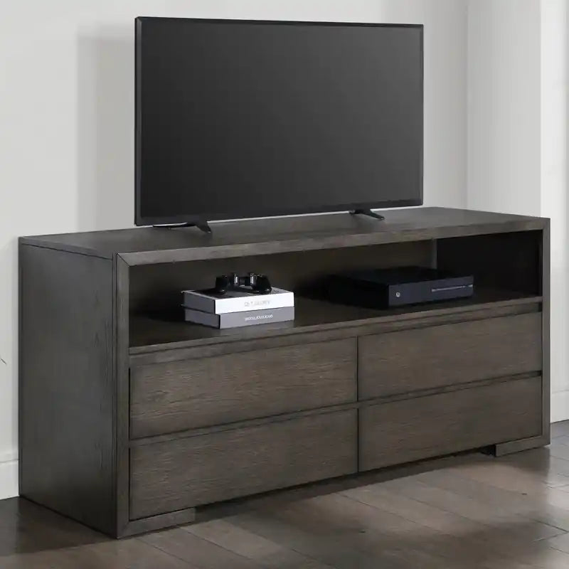 Meuble TV 64 po avec rangement et gestion des câbles, moka chaud