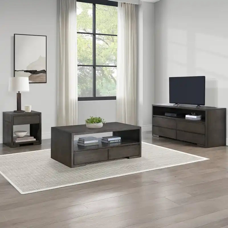 Meuble TV 64 po avec rangement et gestion des câbles, moka chaud
