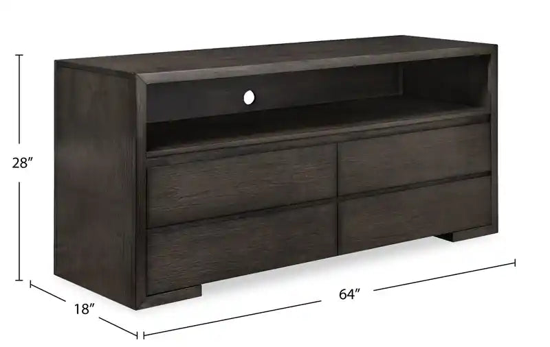 Meuble TV 64 po avec rangement et gestion des câbles, moka chaud
